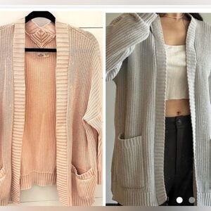 HOLLISTER XS 100% cotton oversized pink cable knit open woman cardigan Y2K boho
